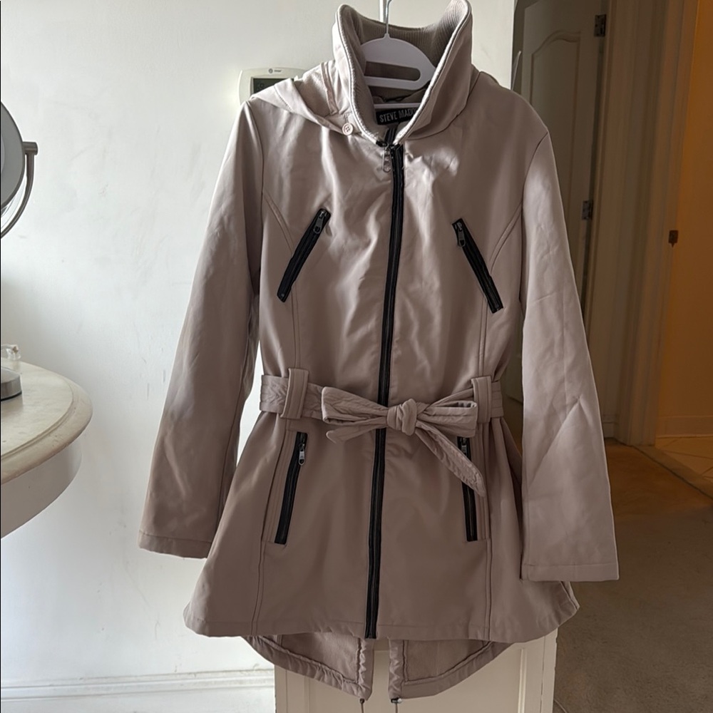 Steve Madden Taupe Belted  and Trench Coat with detachable hoot